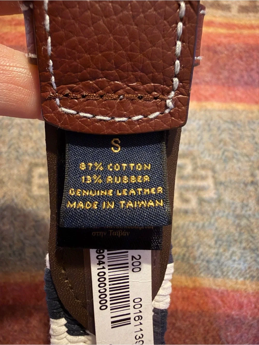 Brooks Brothers Navy White Woven Belt Brown Leather Size S